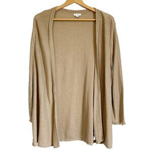 J. Jill Women Cardigan Size XLP Long Sleeve Fringe Cuff Linen Blend Coastal Boho